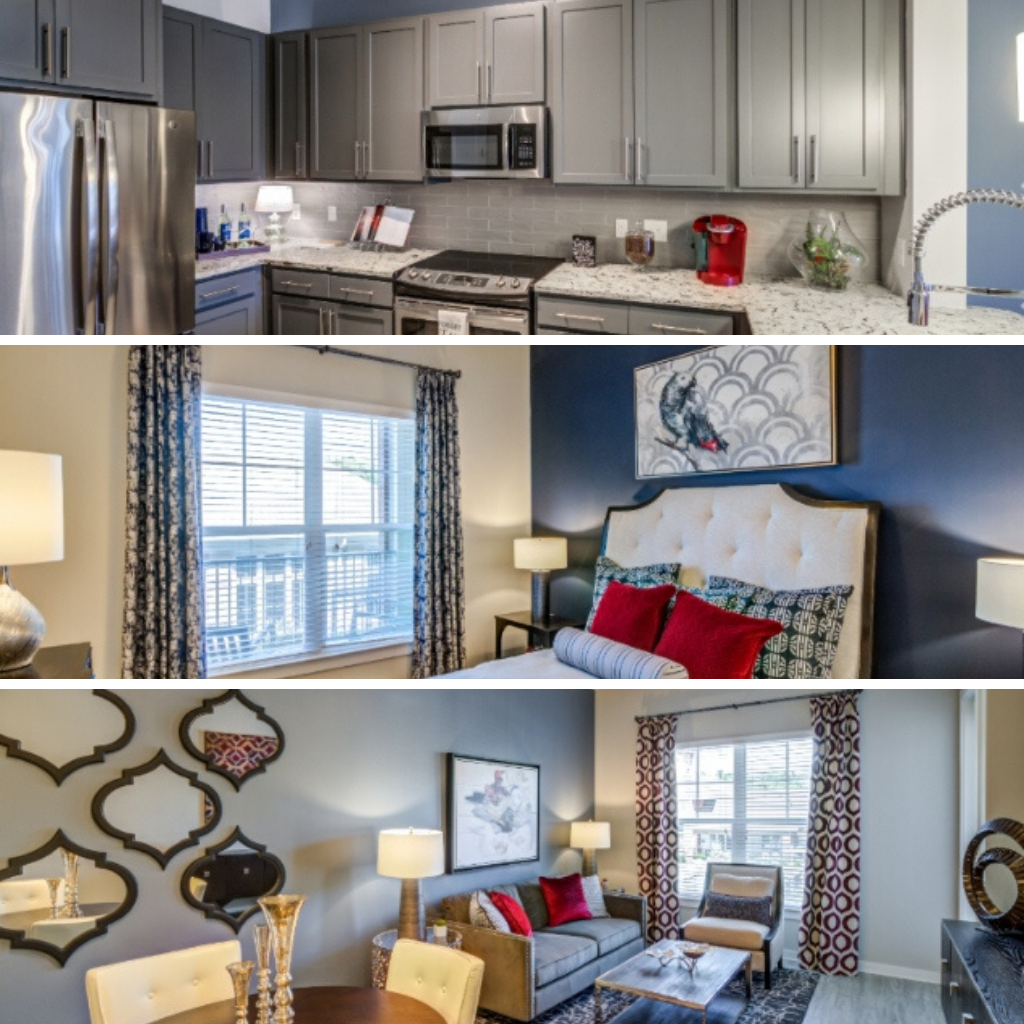 Peak Suites in Cary at The Aster kitchen bedroom and living area