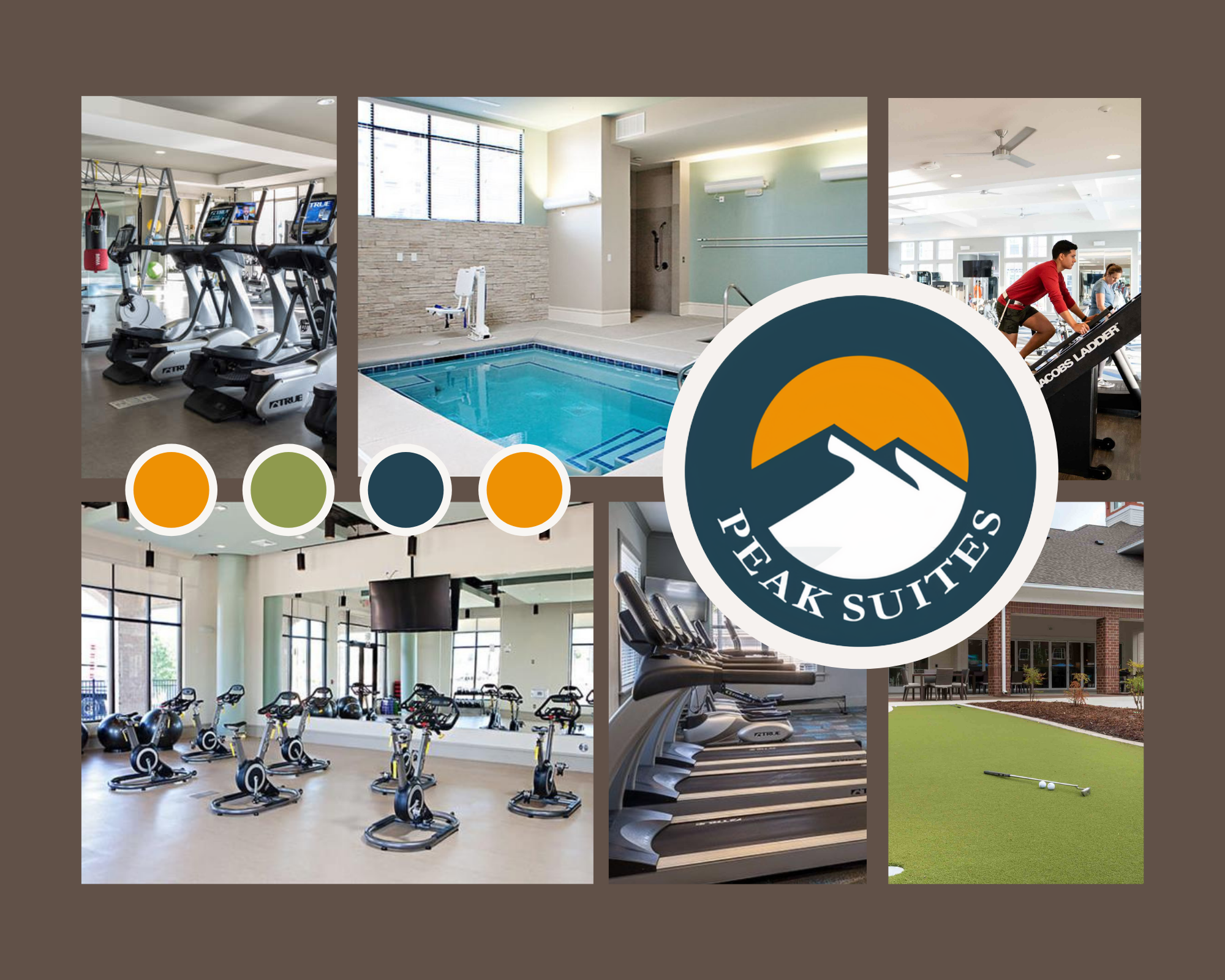collage of fitness equipment in short term apartment buildings